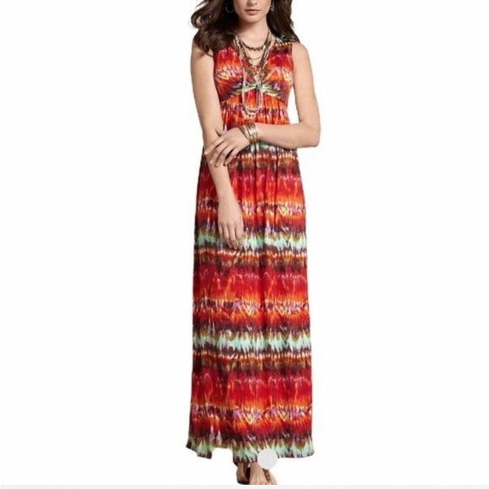 Chico's Women's Dopamine Tie Dye‎ Bohemian Casual Sleeveless V Neck Maxi Dress 0